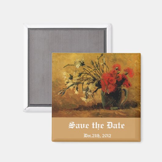 Vase mit roten und weißen Nelken Save the Date Magnet (Vorderseite/Rückseite)