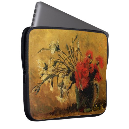 Vase mit roten und weißen Nelken, van Gogh Laptopschutzhülle (Vorne Rechts)
