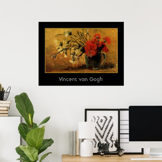 Vase mit roten und weißen Nelken, van Gogh Poster (Heimbüro)