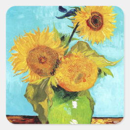 Vase mit Three Sunflowers Van Gogh Kunstpapier Quadratischer Aufkleber