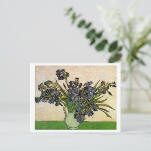 Vase mit Violet Irises Van Gogh Fine Art Postkarte (Stehend Vorderseite)
