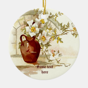 Vase mit weißen Rosen vintage Wasserfarben-Ornamen Keramikornament