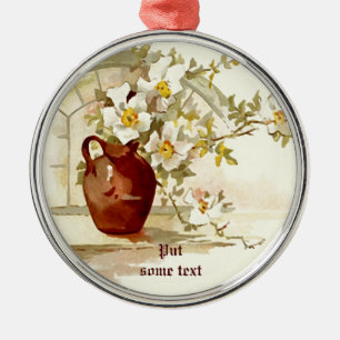 Vase mit weißen Rosen vintage Wasserfarben-Ornamen Silbernes Ornament