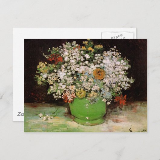 Vase mit Zinnias und anderen Blume Postkarte (Vorne/Hinten)