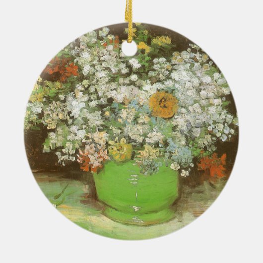 Vase mit Zinnias und Blume von Vincent van Gogh Keramik Ornament (Hinten)