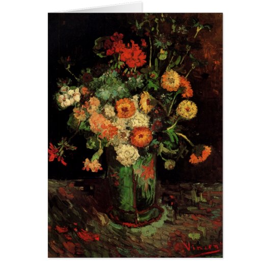 Vase mit Zinnias und Geranien, Vincent van Gogh (Vorne)