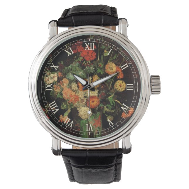 Vase mit Zinnias und Geranien, Vincent van Gogh Armbanduhr (Vorderseite)