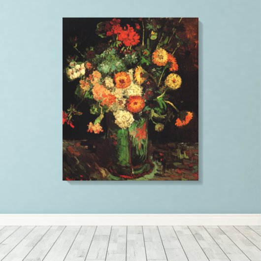Vase mit Zinnias und Geranien, Vincent van Gogh Leinwanddruck (Insitu (Holzboden))