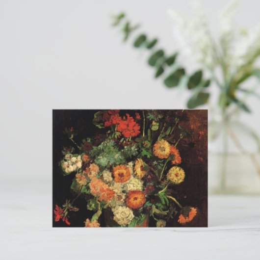 Vase mit Zinnias und Geranien, Vincent van Gogh Postkarte (Stehend Vorderseite)
