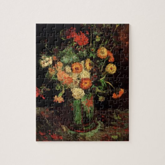 Vase mit Zinnias und Geranien, Vincent van Gogh Puzzle (Vertikal)