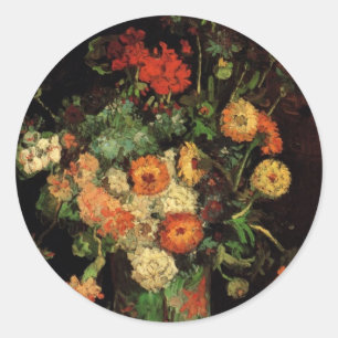 Vase mit Zinnias und Geranien, Vincent van Gogh Runder Aufkleber