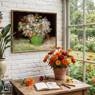 Vase mit Zinnienblumen von Vincent van Gogh Poster