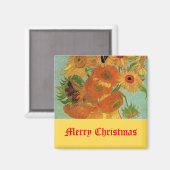 Vase mit zwölf Sonnenblumen, frohe Weihnachten Magnet (Vorderseite/Rückseite)