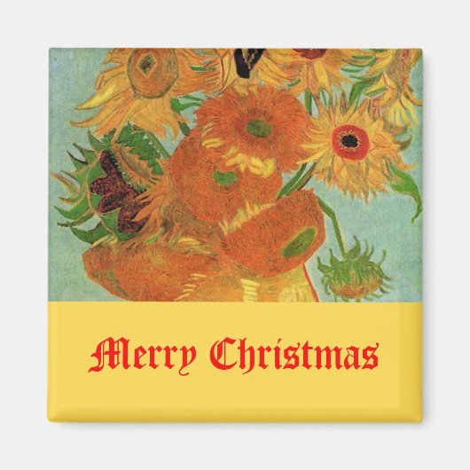 Vase mit zwölf Sonnenblumen, frohe Weihnachten Magnet (Vorne)