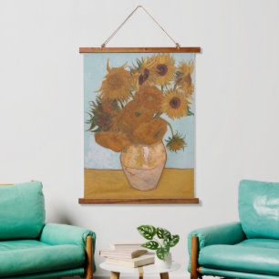 Vase mit zwölf Sonnenblumen Sonnenblumenserie Wandteppich Mit Holzrahmen