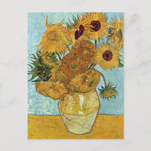 Vase mit zwölf Sonnenblumen von Van Gogh Postkarte (Vorderseite)
