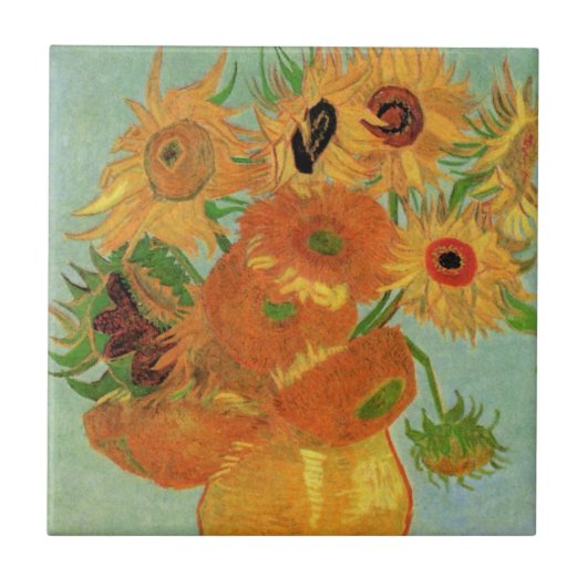 Vase mit zwölf Sonnenblumen von Vincent van Gogh Fliese (Vorderseite)