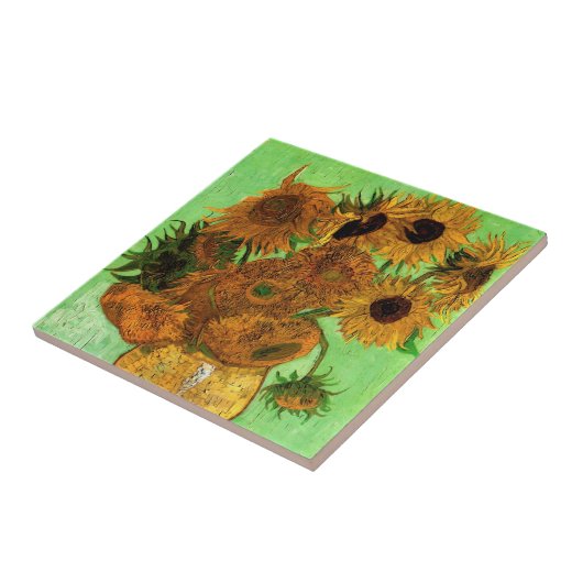 Vase mit zwölf Sonnenblumen von Vincent van Gogh Fliese (Seite)