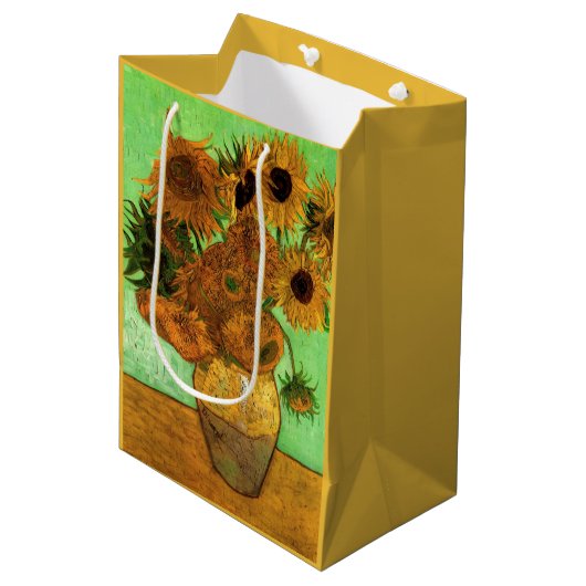 Vase mit zwölf Sonnenblumen von Vincent van Gogh Mittlere Geschenktüte (Vorderseite Schrägansicht)