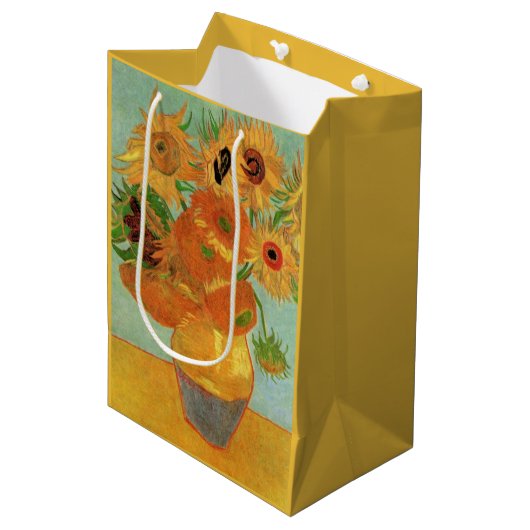Vase mit zwölf Sonnenblumen von Vincent van Gogh Mittlere Geschenktüte (Vorderseite Schrägansicht)