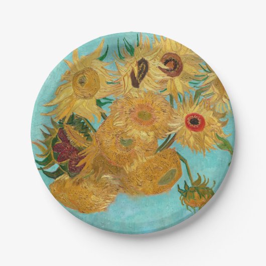 Vase mit zwölf Sonnenblumen von Vincent Van Gogh Pappteller (Vorderseite)