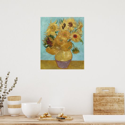 Vase mit zwölf Sonnenblumen von Vincent van Gogh Poster (Küche)