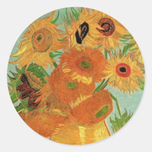Vase mit zwölf Sonnenblumen von Vincent van Gogh Runder Aufkleber (Vorderseite)