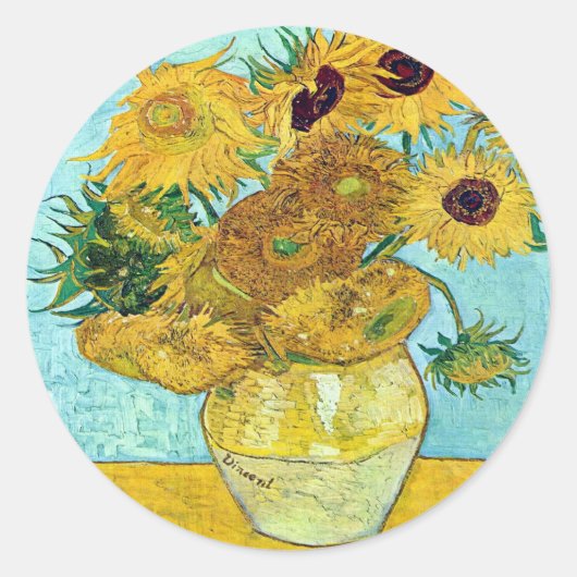 Vase mit zwölf Sonnenblumen von Vincent Van Gogh Runder Aufkleber (Vorderseite)