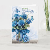 Vase of Blue Roses with Butterflies Sympathy Karte (Vorderseite)