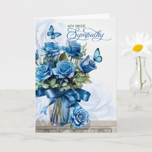 Vase of Blue Roses with Butterflies Sympathy Karte (Kleine Pflanze)
