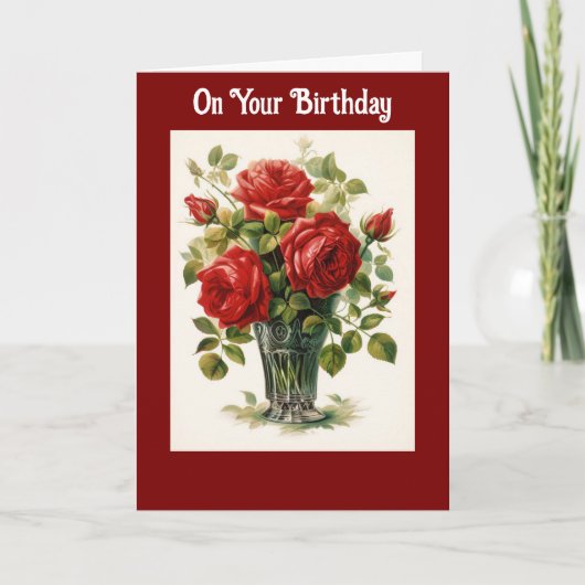 Vase Of Roses Birthday Greeting Card Karte (Vorderseite)