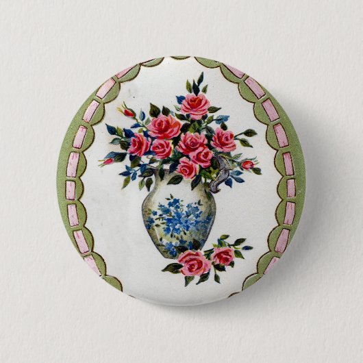 Vase Rosen mit einem Band-Rahmen Button (Vorderseite)
