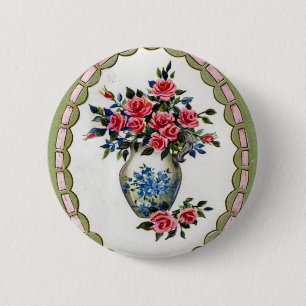 Vase Rosen mit einem Band-Rahmen Button
