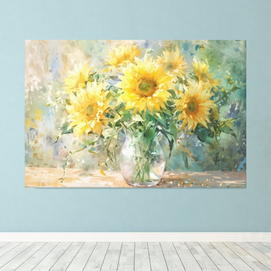 *~* Vase Sun Blume TV2 Stretched Canvas Print Leinwanddruck (Insitu (Holzboden))