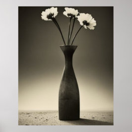 Vase und Blume in Schwarzweiß Poster