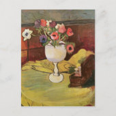 Vase von Blume, Anemone aus weißem Glas Postkarte (Vorderseite)