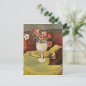 Vase von Blume, Anemone aus weißem Glas Postkarte (Stehend Vorderseite)