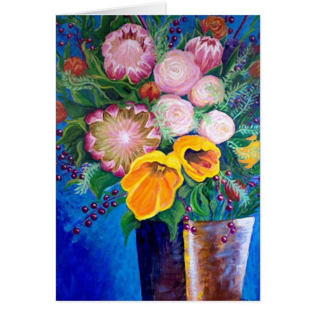 Vase von Blume — Proteas, Tulips und Rose (Vorne)