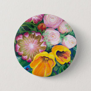Vase von Blume — Proteas, Tulips und Rose Button