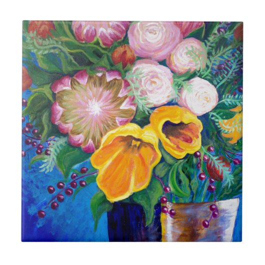 Vase von Blume — Proteas, Tulips und Rose Fliese (Vorderseite)
