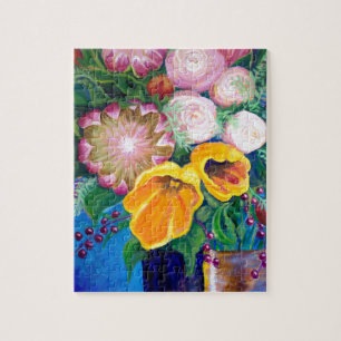 Vase von Blume — Proteas, Tulips und Rose Puzzle