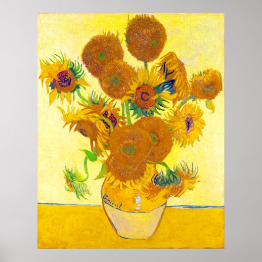Vase von fünfzehn Sonnenblumen, Van Gogh Poster (Vorne)