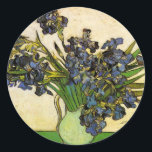 Vase von Ire, Van Gogh Runder Aufkleber<br><div class="desc">Vase of Irises - Stillleben Gemälde von Vincent Van Gogh. Vincent Van Gogh (30. März 1853 - 29. Juli 1890) war ein niederländischer postimpressionistischer Maler, dessen Werk einen weit reichenden Einfluss auf die Kunst des 20. Jahrhunderts durch seine lebhaften Farben und seine emotionale Wirkung hatte. Sein Ruhm wuchs in den...</div>