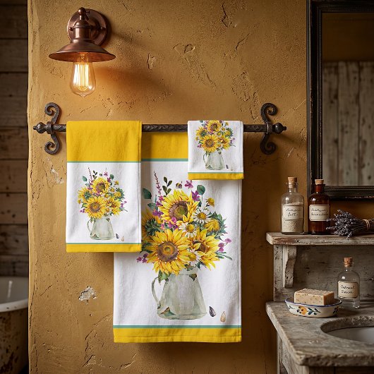 Vase von Sonnenblumen Badhandtuch Set