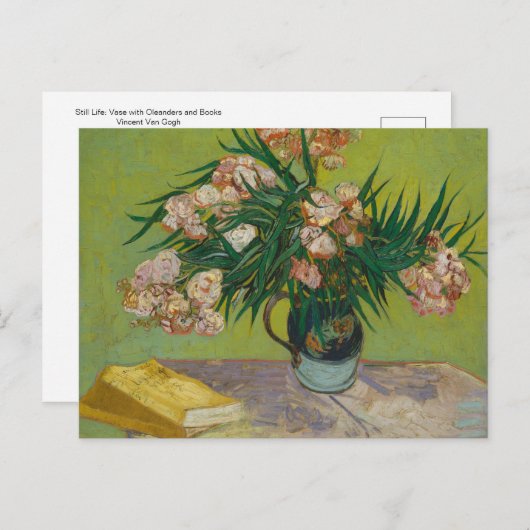 Vase w Oleanders & Books von Van Gogh Postcard Postkarte (Vorne/Hinten)