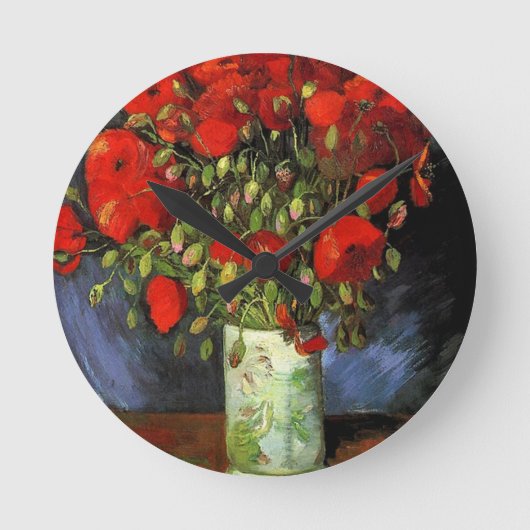 Vase with Red Poppies Vincent van Gogh Runde Wanduhr (Vorderseite)