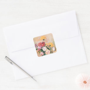 Vasemit Rosen und Dahlien, Renoir Quadratischer Aufkleber