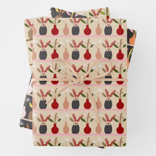 Vasen und Blume, gemischte Verpackungspapierblätte Geschenkpapier Set (Beispiel)