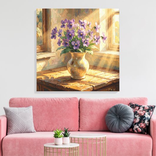 Vasenvase mit lila Veilchen Impasto Leinwanddruck (Insitu (Wohnzimmer))