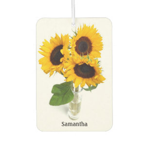Vasenvase mit Sonnenblumen oder Ihrem Foto mit ind Autolufterfrischer